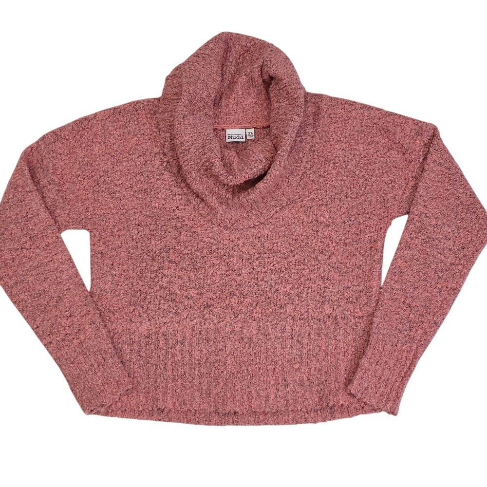 Mudd Juniors Size XL Coral Textured Cowl Neck Sweater‎ Crop Length Long Sleeve